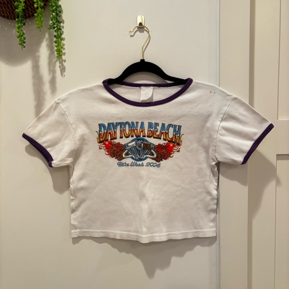 Vintage Daytona Beach "Bike Week 2006" Baby Tee Women's Cropped Tshirt Size M